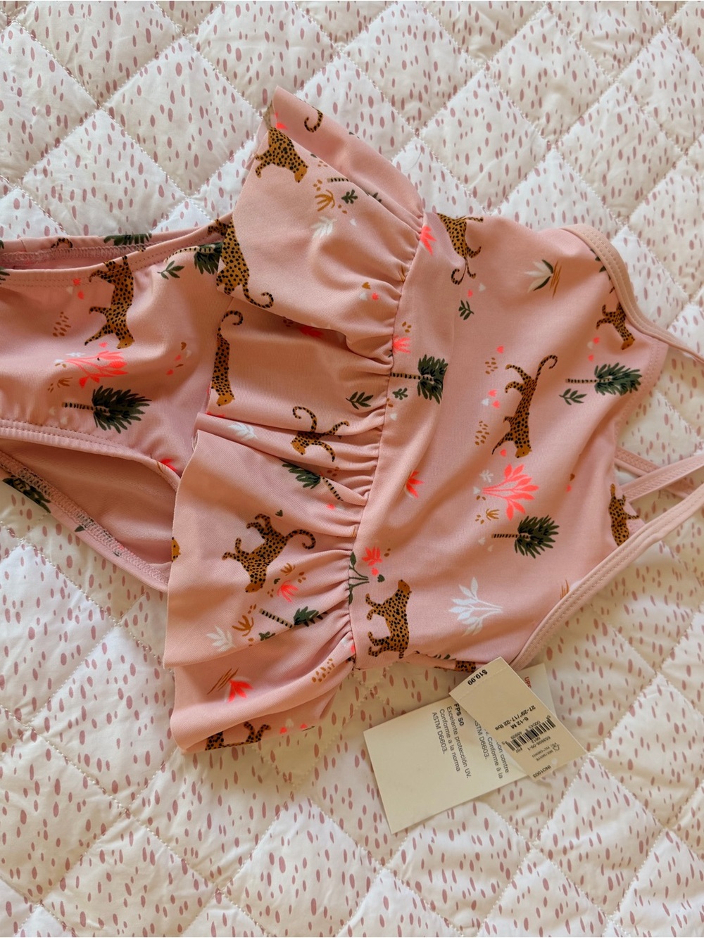Old Navy Pink Leopard & Tropical Leaf Ruffle One-Piece Swim